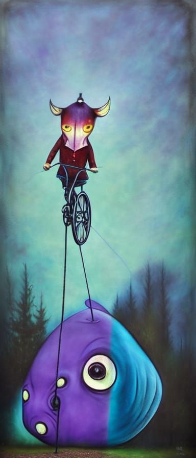 Surrealist Stingray Unicycle Mural in Street Art Style