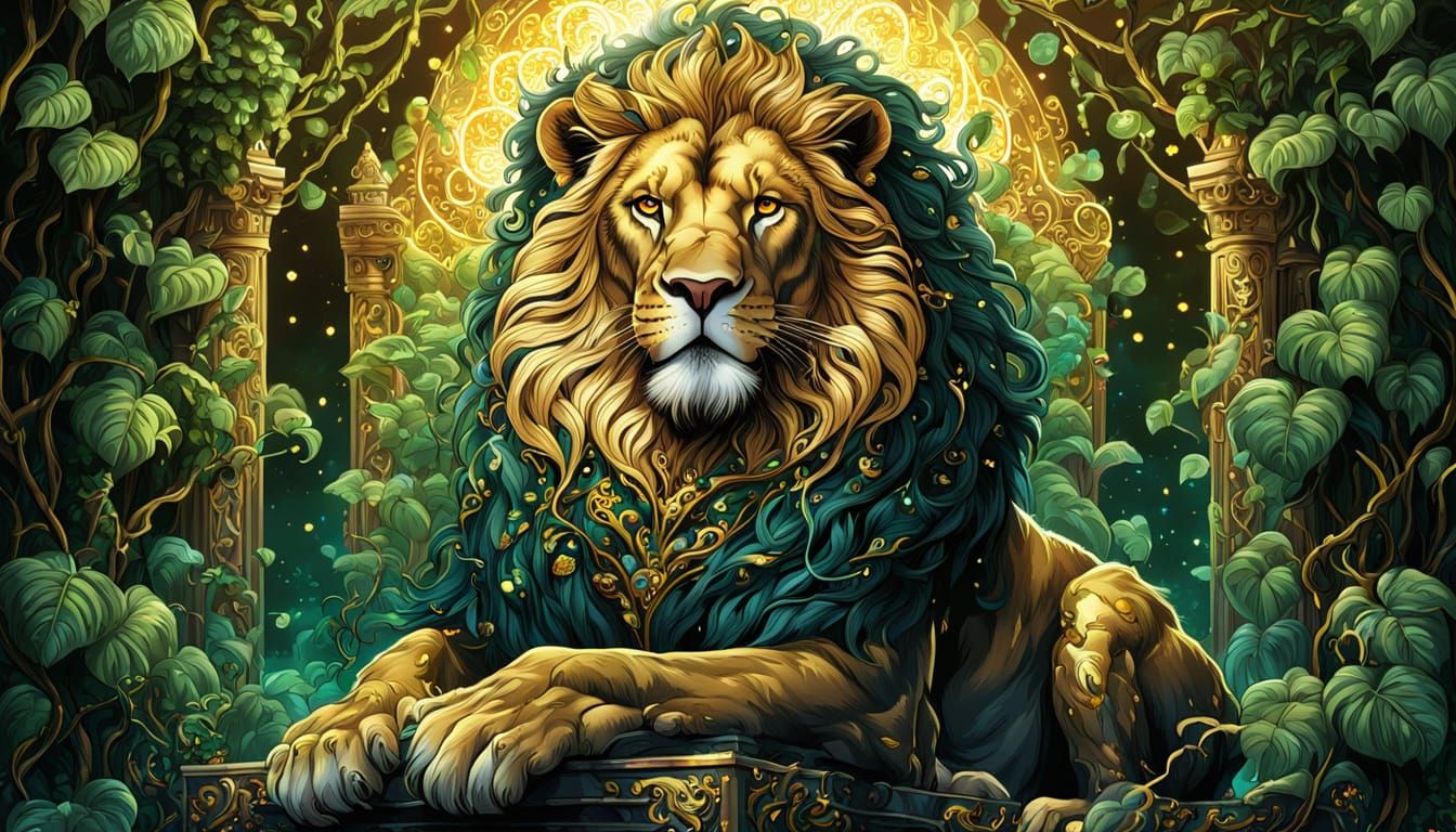 Lion King in Jungle Palace Comic Book Art