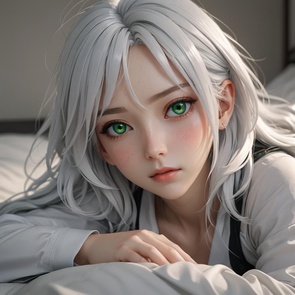 Anime Style 3D Render of Girl with White Hair