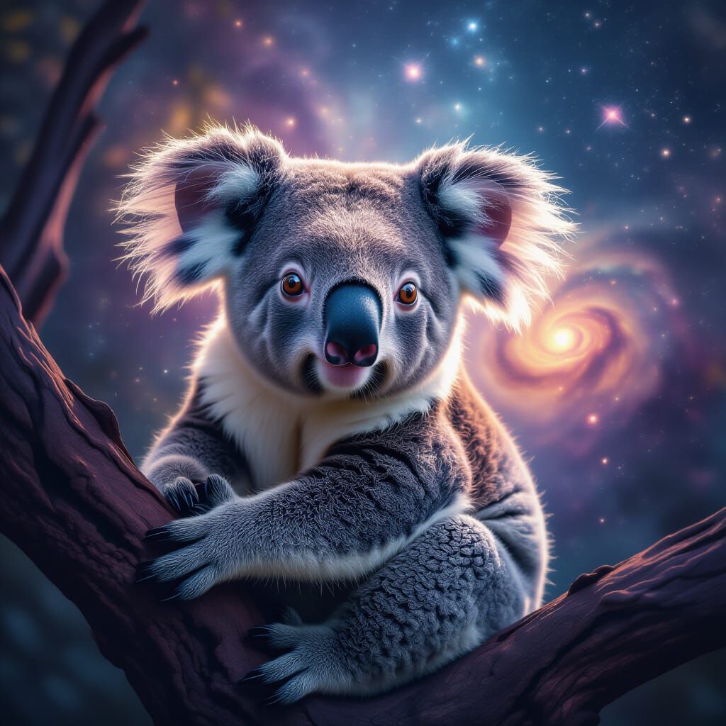 Luminous Koala Bear in Fractal Galaxy: Fantasy Art