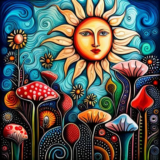 Colorful Fantasy Flowers in Mixed Media Painting