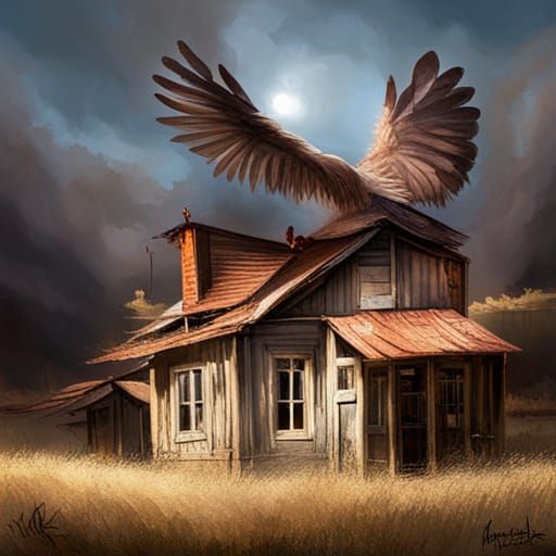 Sinister Winged Houses in Fantasy Art Style