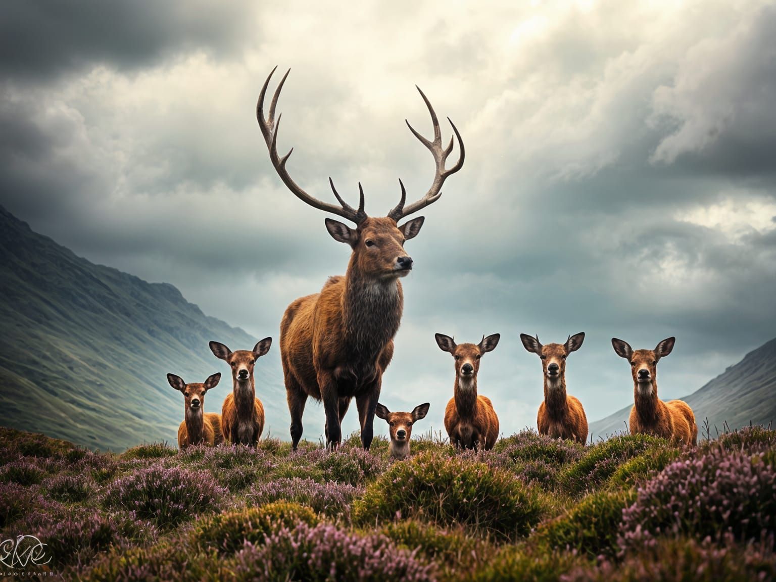 Majestic Stag Dominates Scotland's Heather-Covered Highlands
