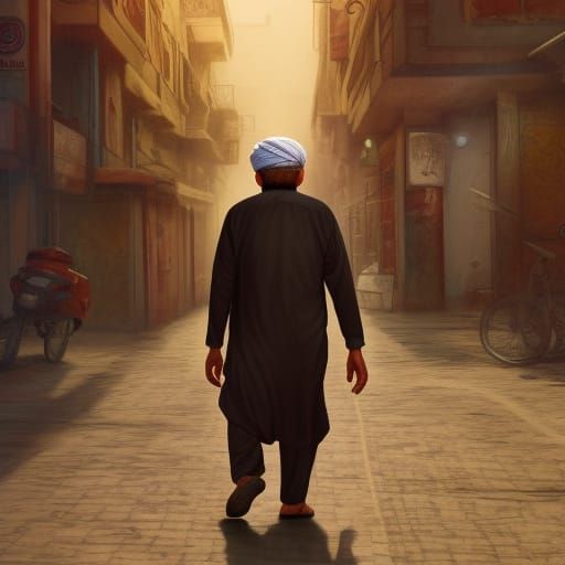 Afghan Man in Street: Detailed Matte Painting
