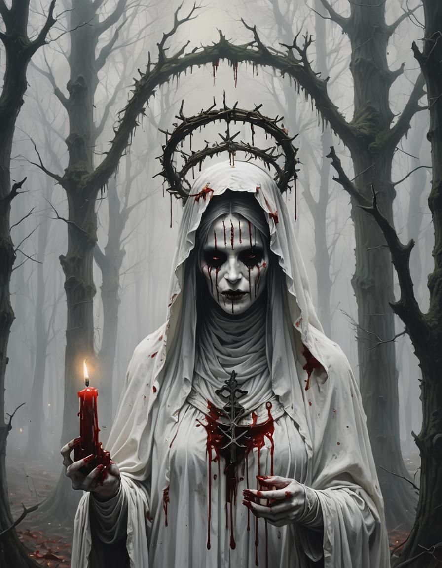 Eerie Veiled Ghost Woman in Sinister Gothic Scene