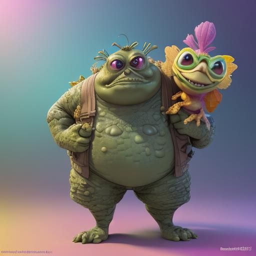 Freddled Gruntbuggly and Lurgid Bee, Pixar-style 3D Art