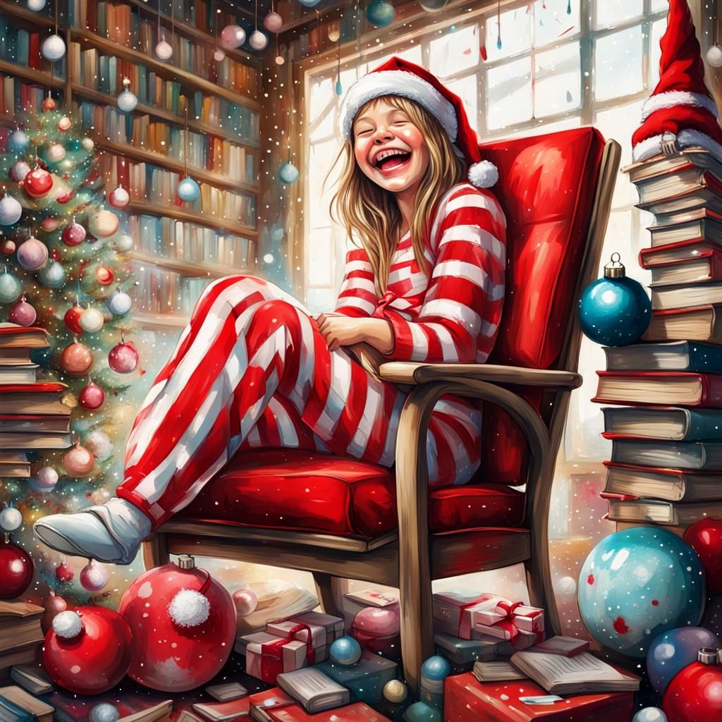 Festive Graffiti Art Christmas Ornament of Laughing Girl