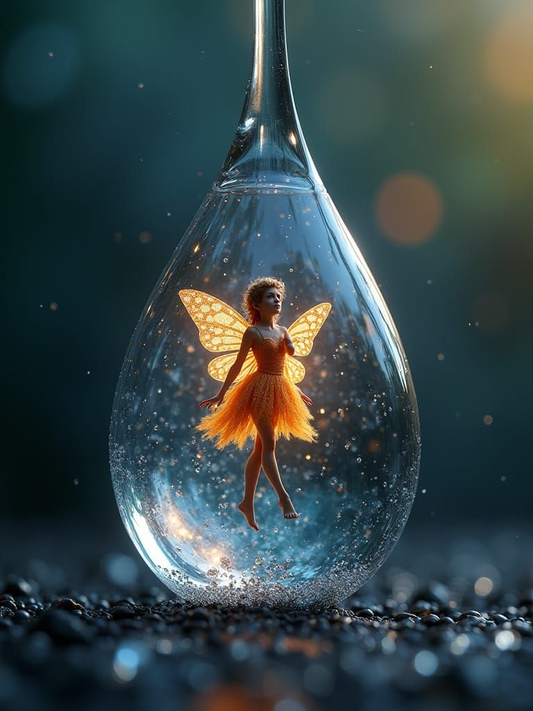 Shimmering Fairy Within a Raindrop