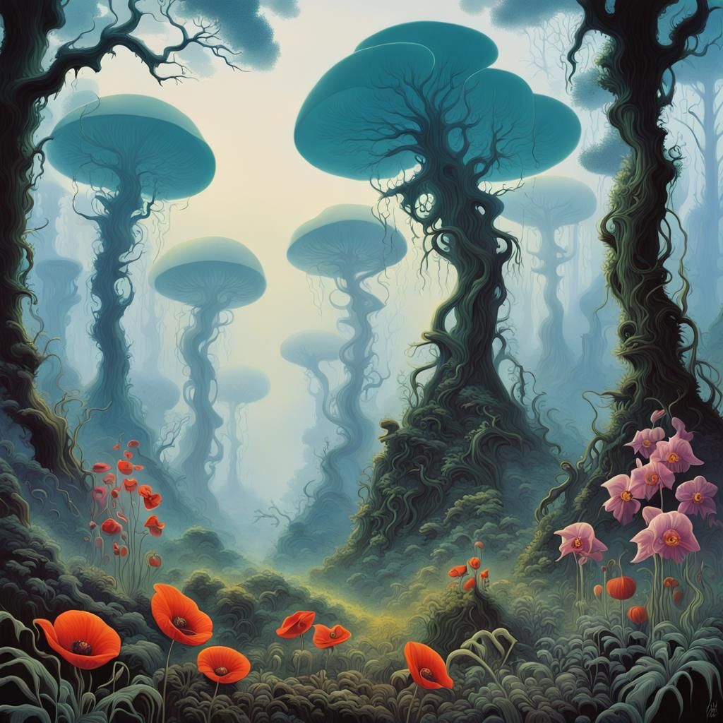 Surreal Forest Landscape in Roger Dean Style