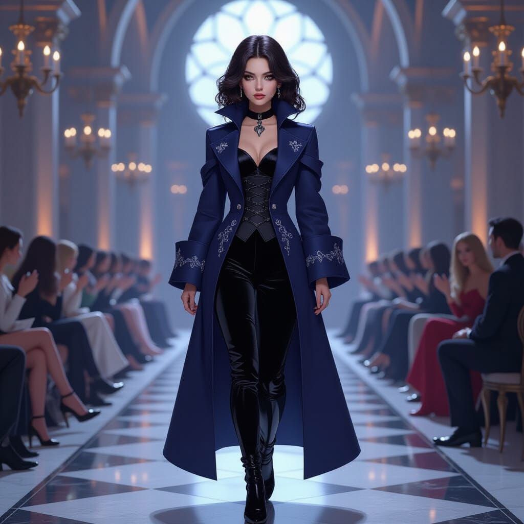 Mysterious Anime-Inspired Woman in Grand Magical Hall