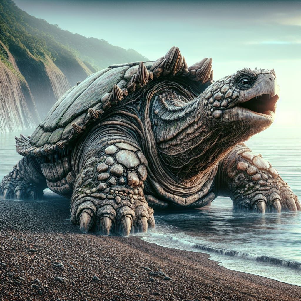 Prehistoric Snapping Turtle on Primordial Shore
