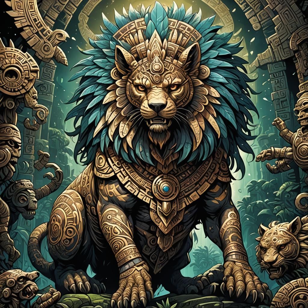 Aztec Anime Creature in Comic Book Style