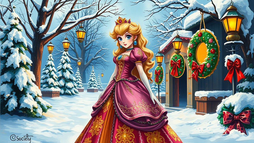 Princess Peach in Snowy Mushroom Kingdom Graffiti Art