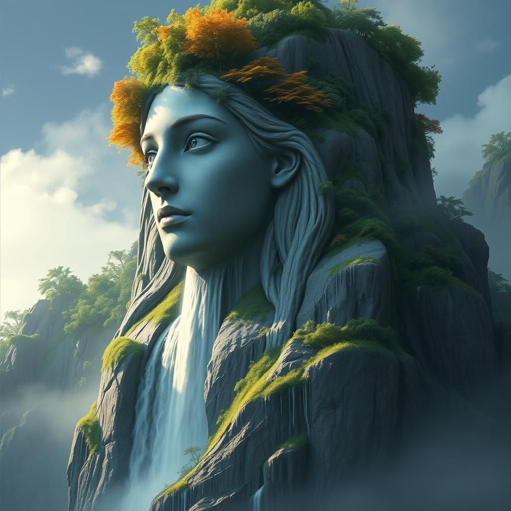 Majestic Mountain Woman in Hyper-Realistic Concept Art