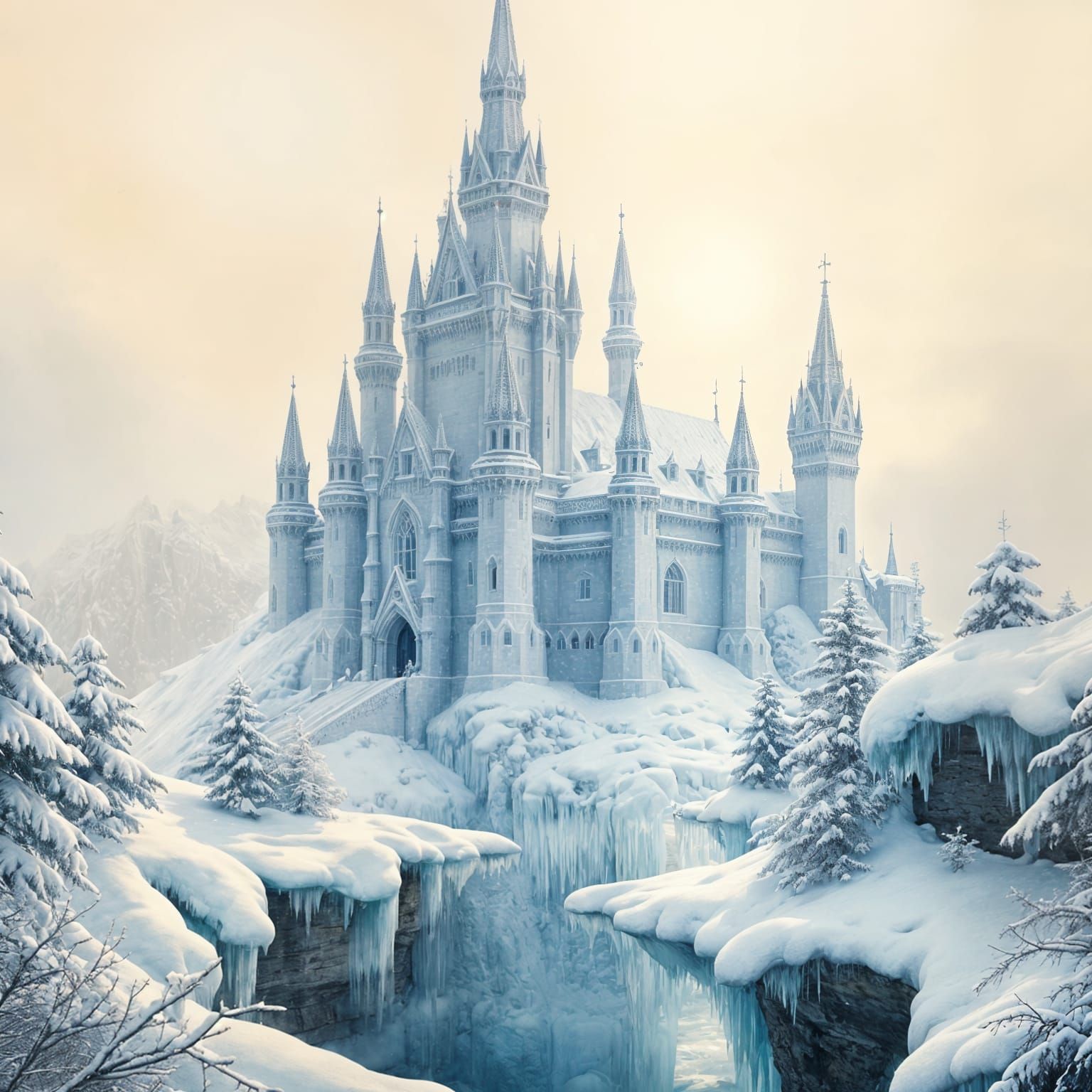 Winter Ice Castle in Majestic Snowscape