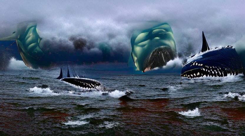 Giant Whale Emerges from Stormy Sea
