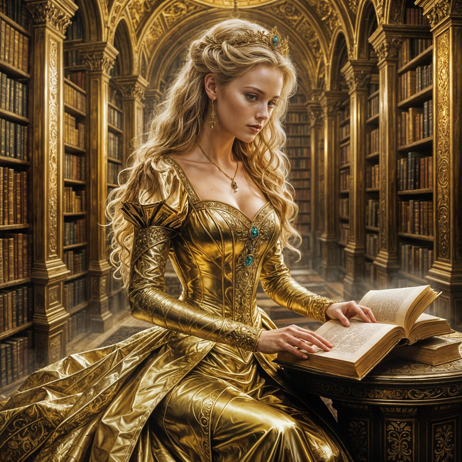 Golden Princess Reading Tome in Golden Library