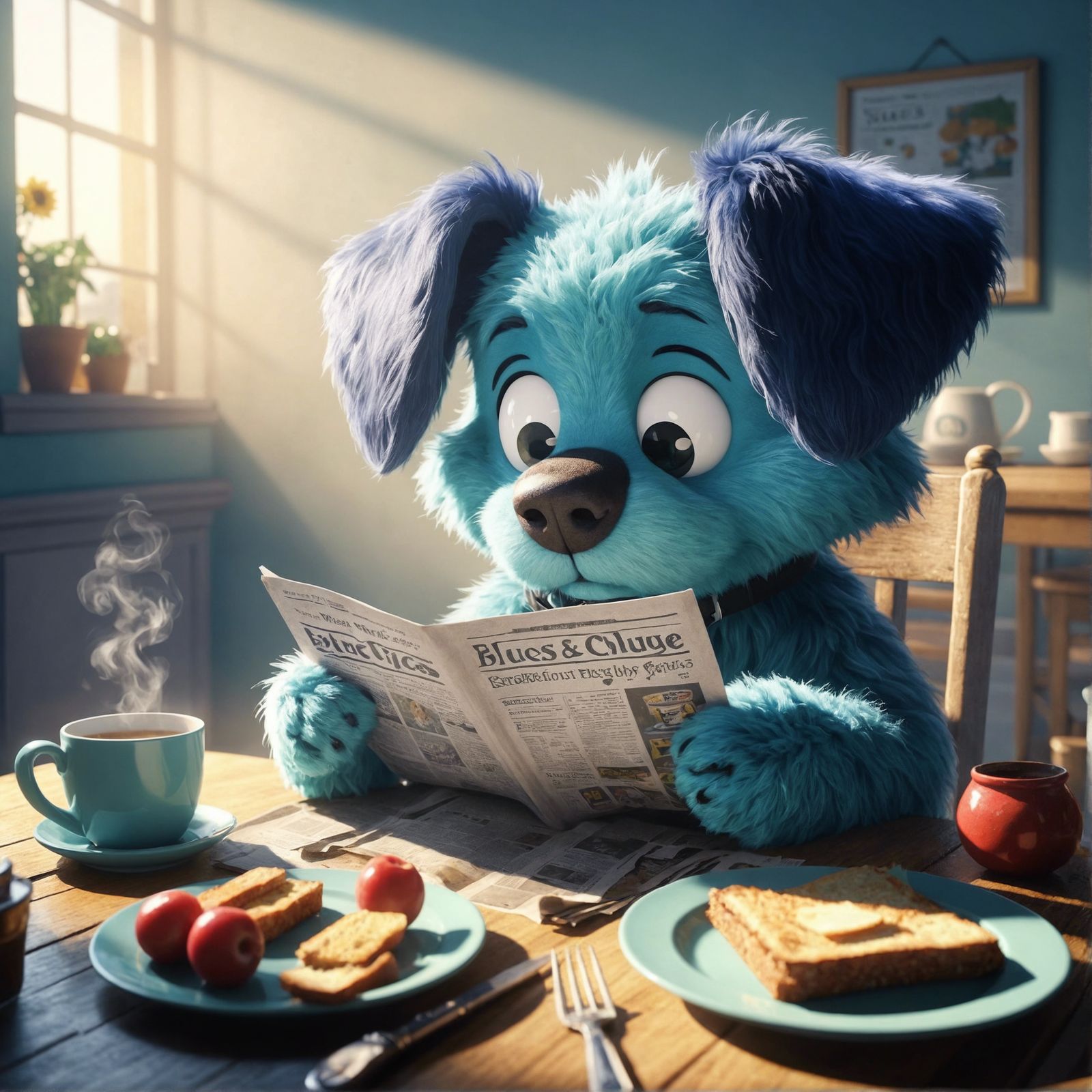 CGI Cartoon Dog Reads the Morning News
