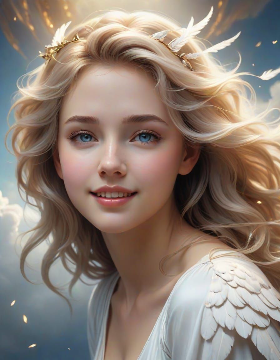 Angel in Ethereal Glow, Cel-Shaded Portrait