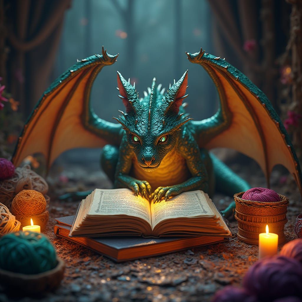 Mystical Feline Dragon Guardian of Ancient Tomes