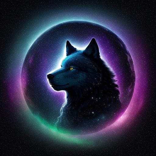 Cosmic Wolf Under Aurora Lights: Astral Illustration