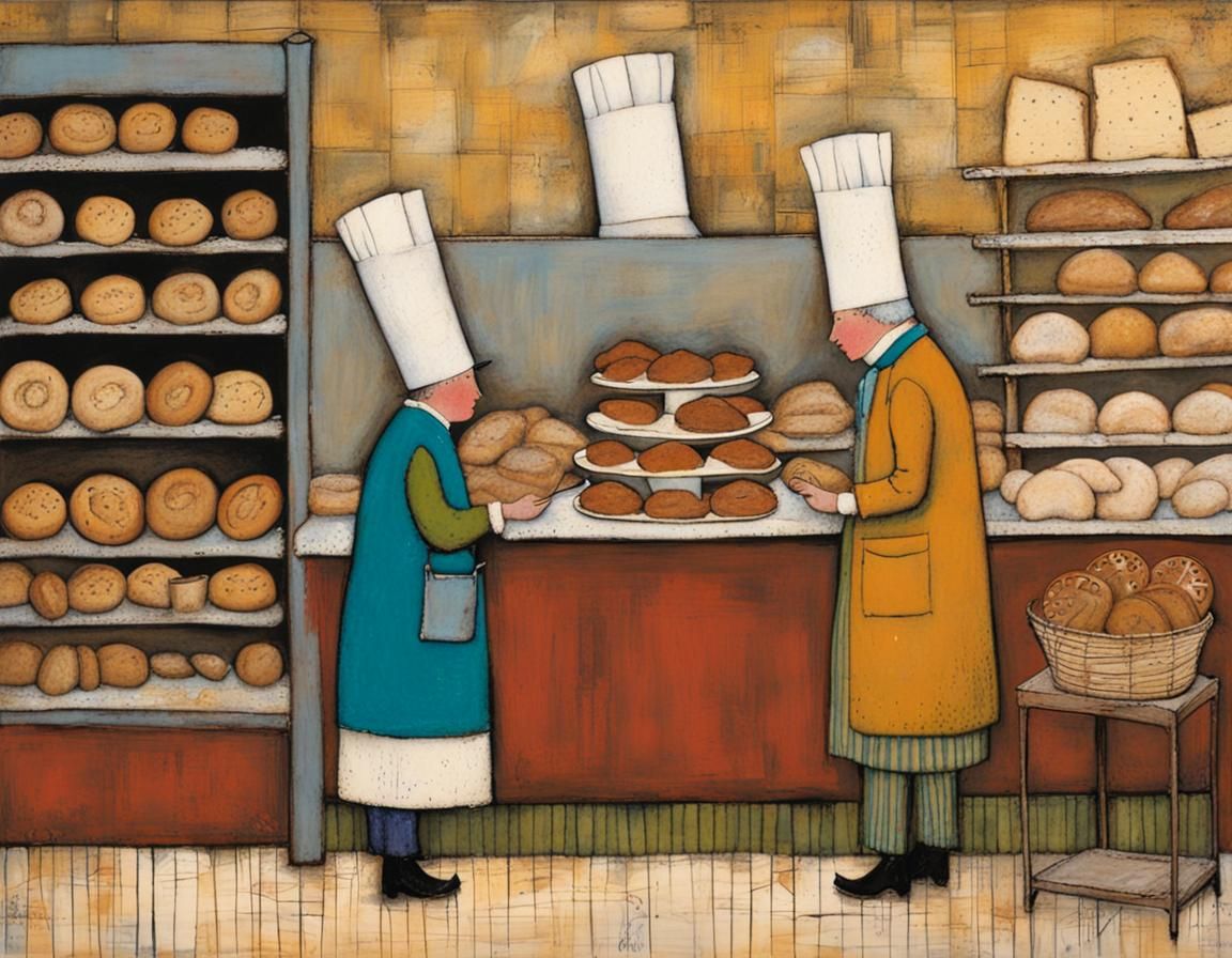 Whimsical Bakery Scene in Watercolor Style