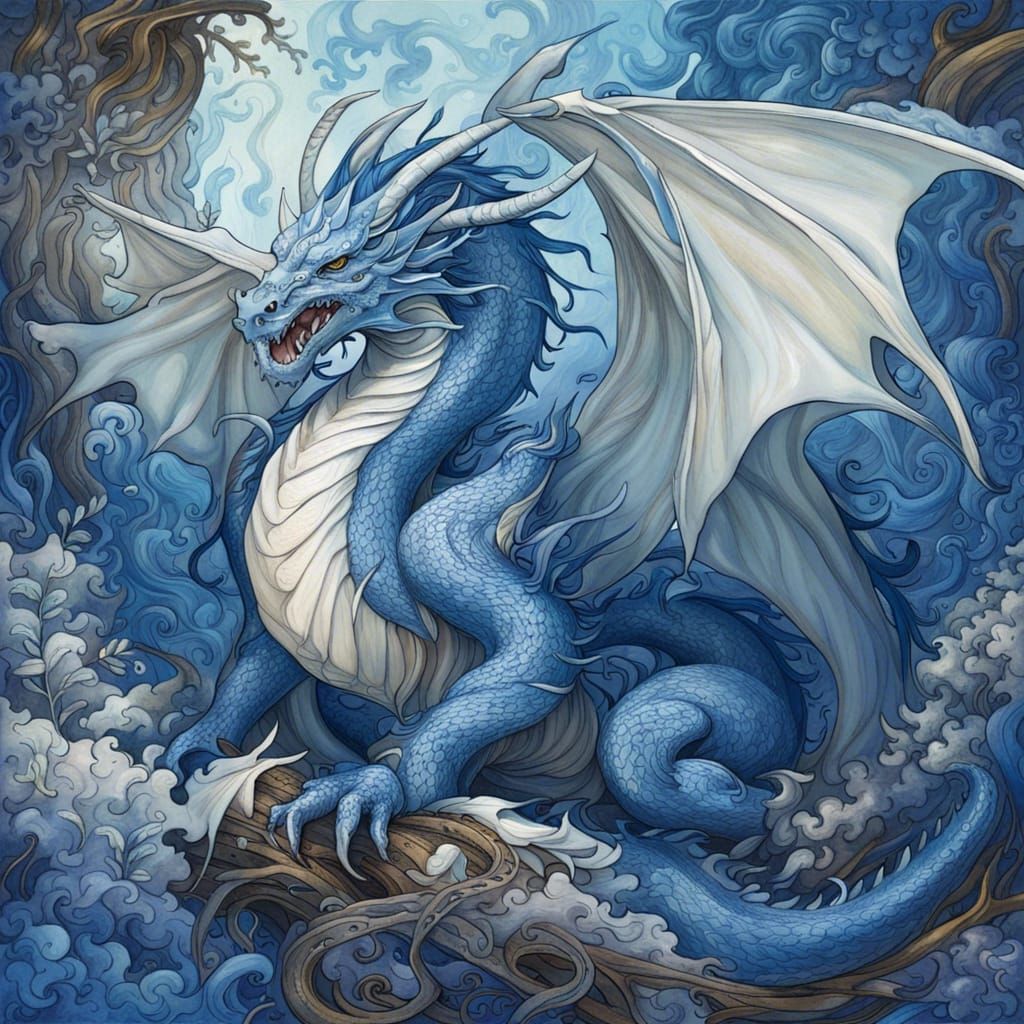 Spectacular Blue and White Dragon in Fantasy Art
