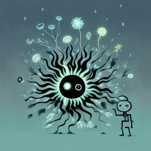 Bioluminescent Stick Figures in Storybook Illustration