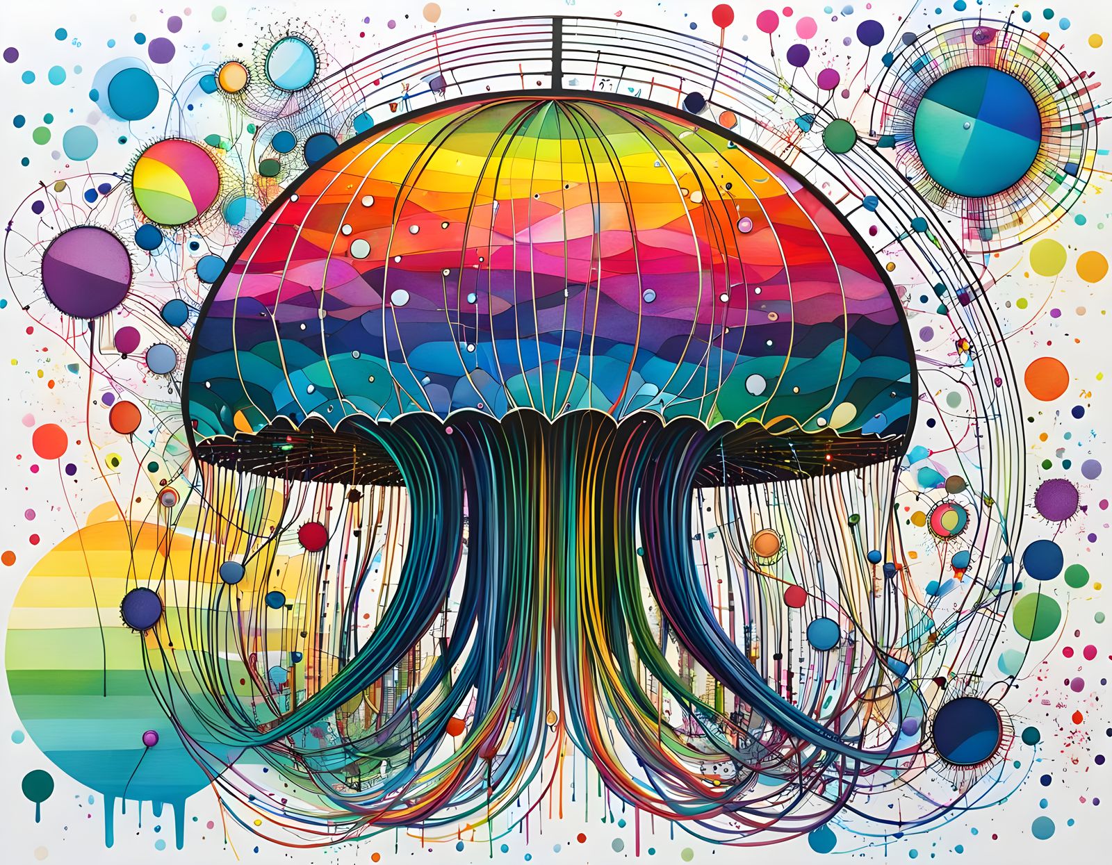 Rainbow Ink Splatter Art with Circuit Diagrams