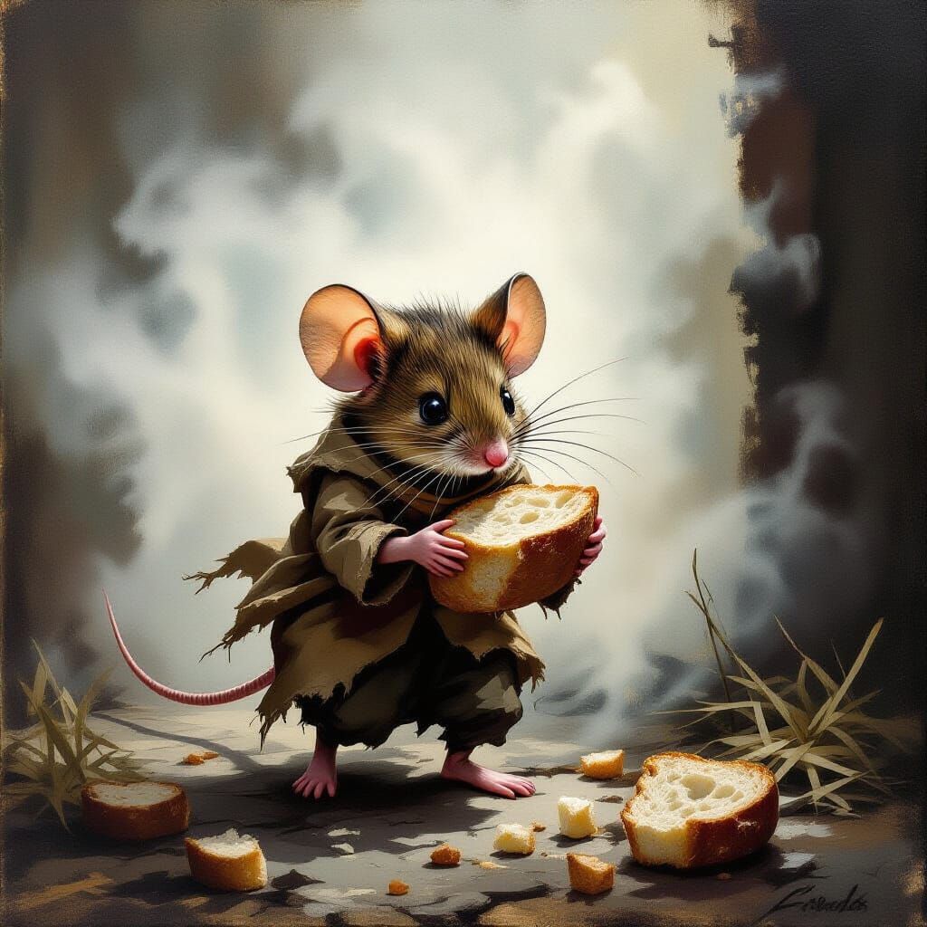 Mouse Stealing Bread: Chiaroscuro Realism