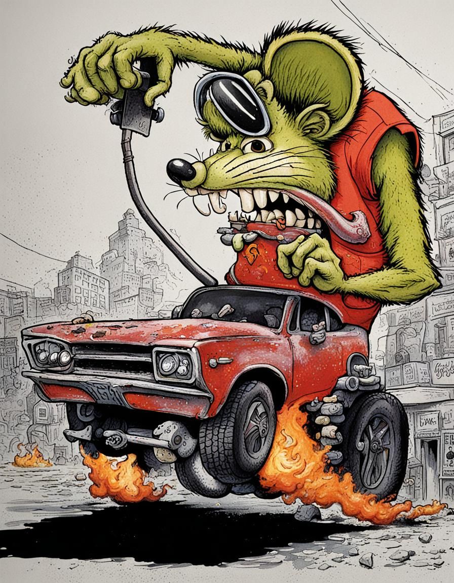 Ratfink Eats Bars: Ed Roth Style Cartoon