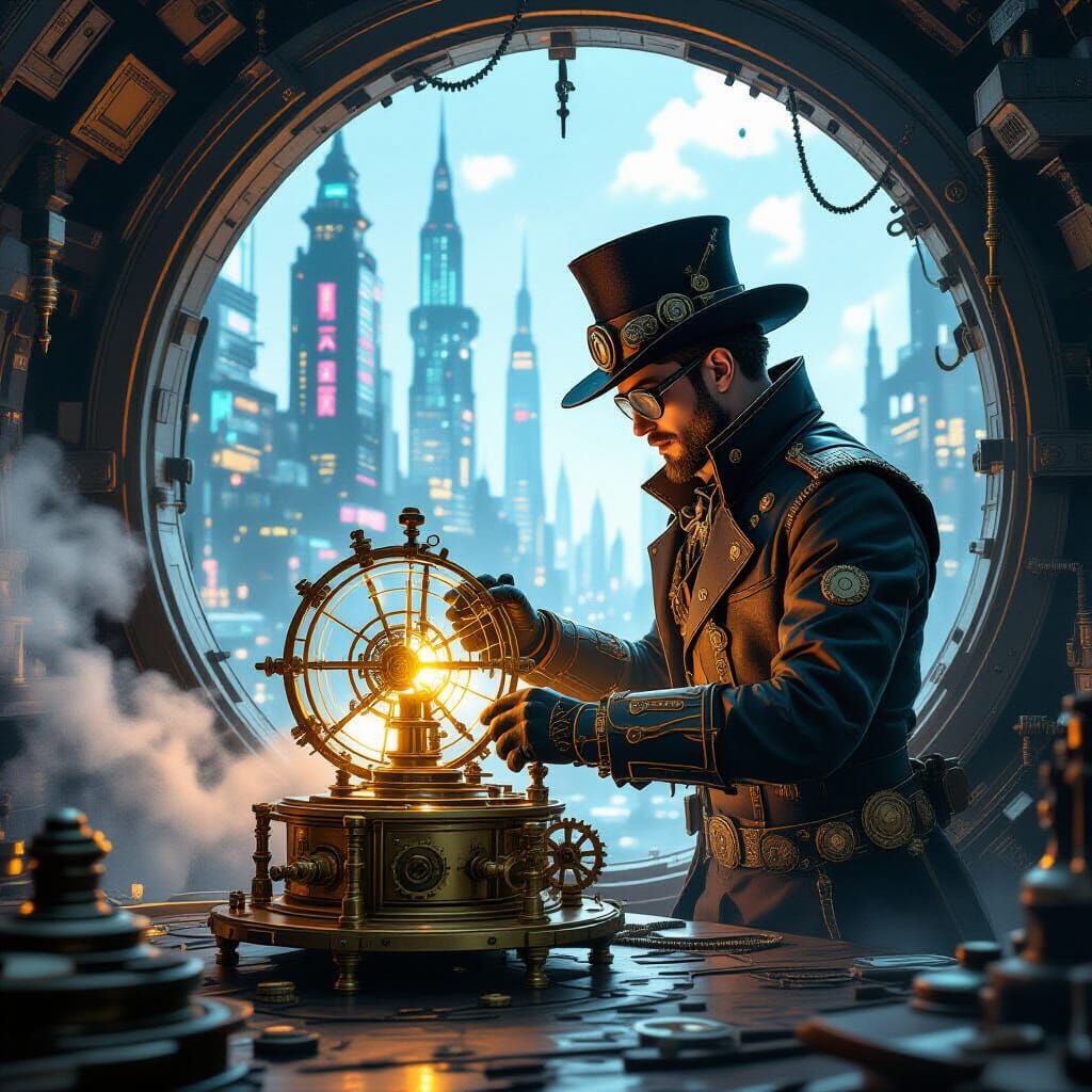 Steampunk Inventor Sets Time Machine in Pencil Sketch