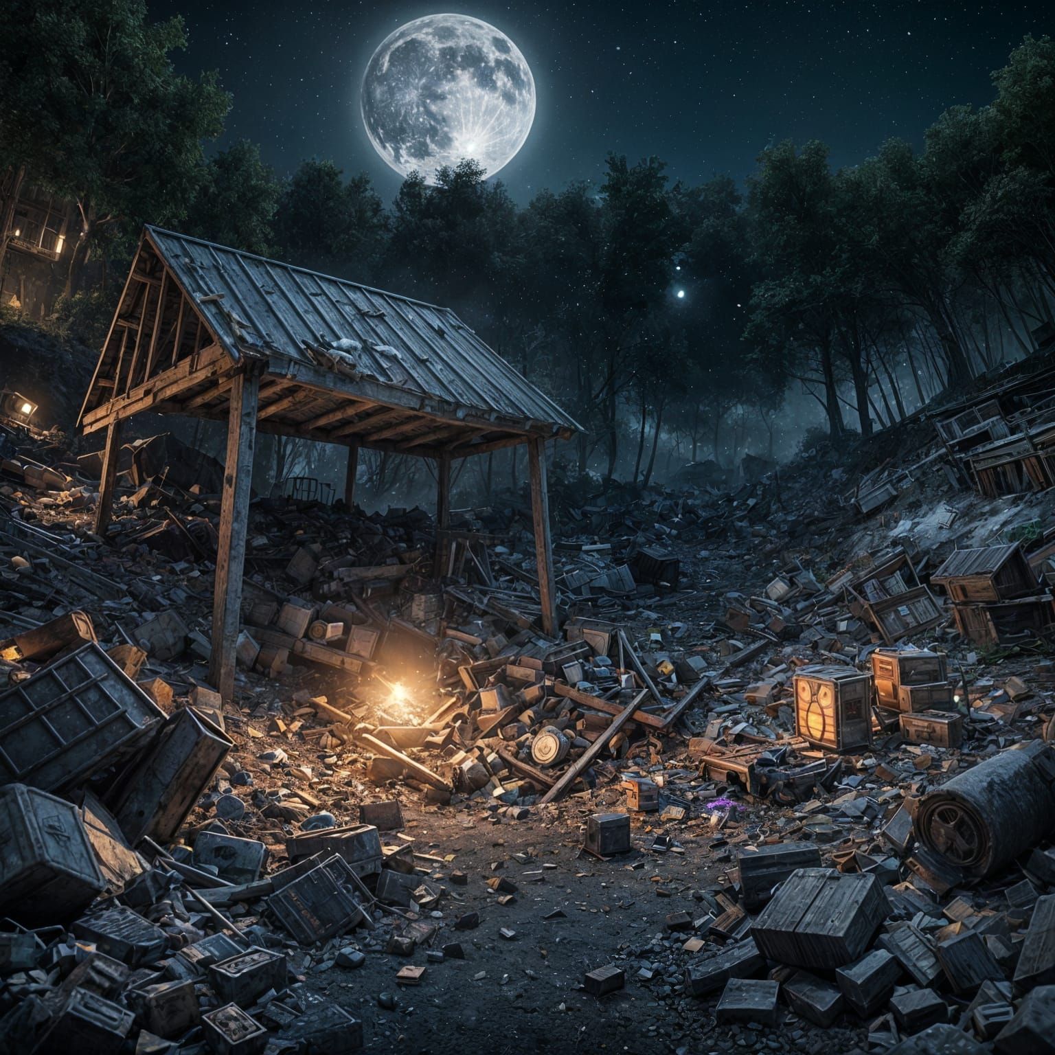 Raccoon's Dream: Starry Dump in 3D Cinematic Style