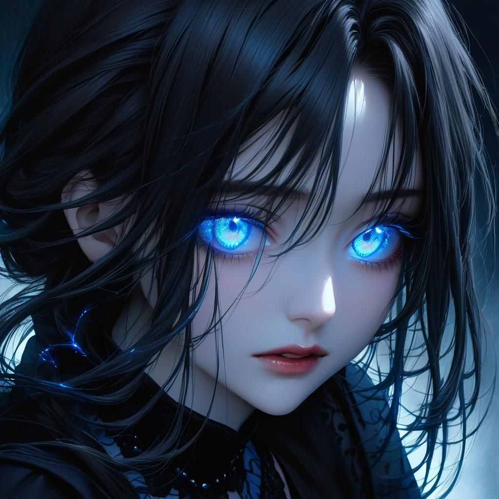 Gothic Anime Portrait of a Woman with Blue Eyes