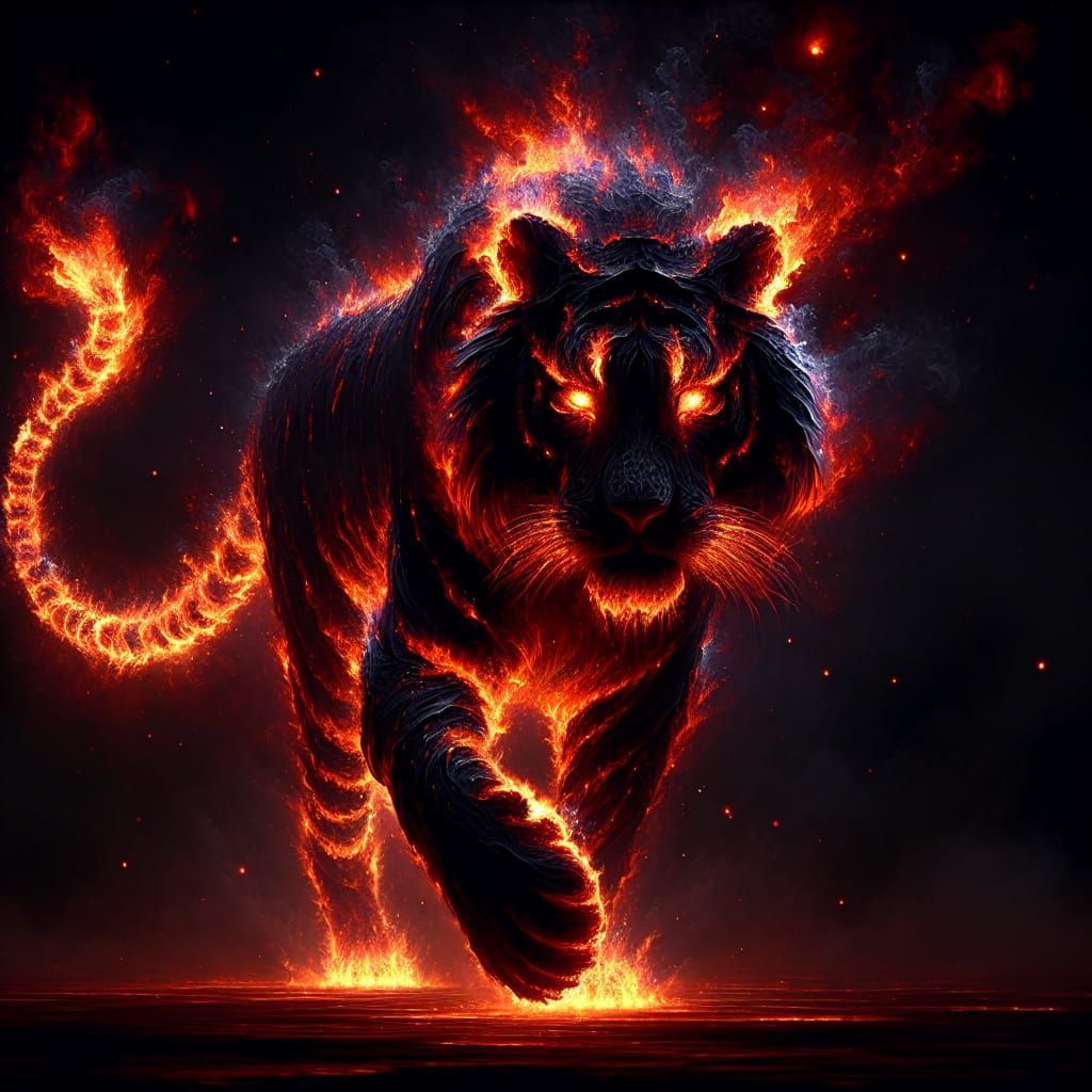 Majestic Fiery Tiger Stalks Forward