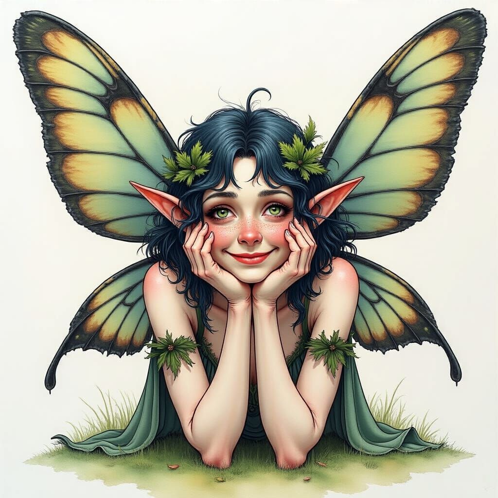 Smiling Fairy in Flight, Watercolor Style