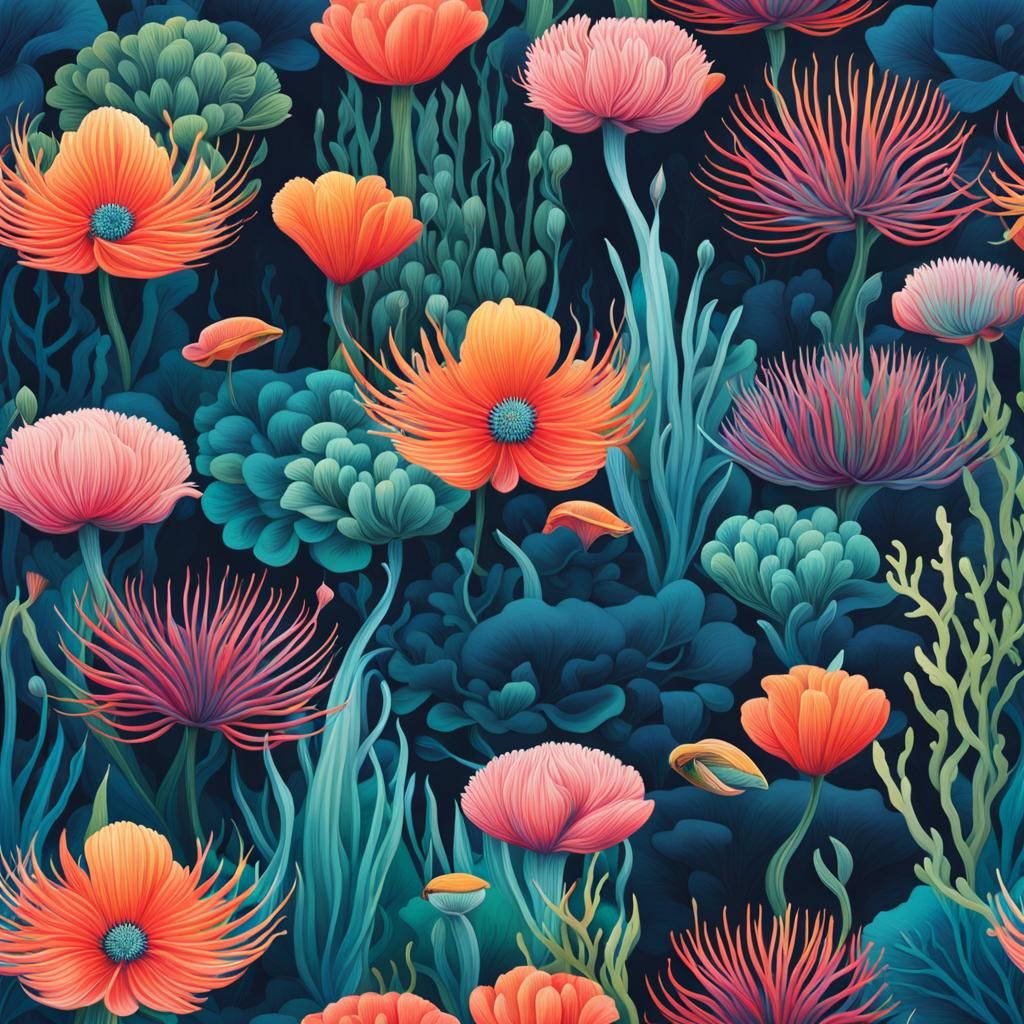 Underwater Sea Garden Botanical Pattern in Digital Art