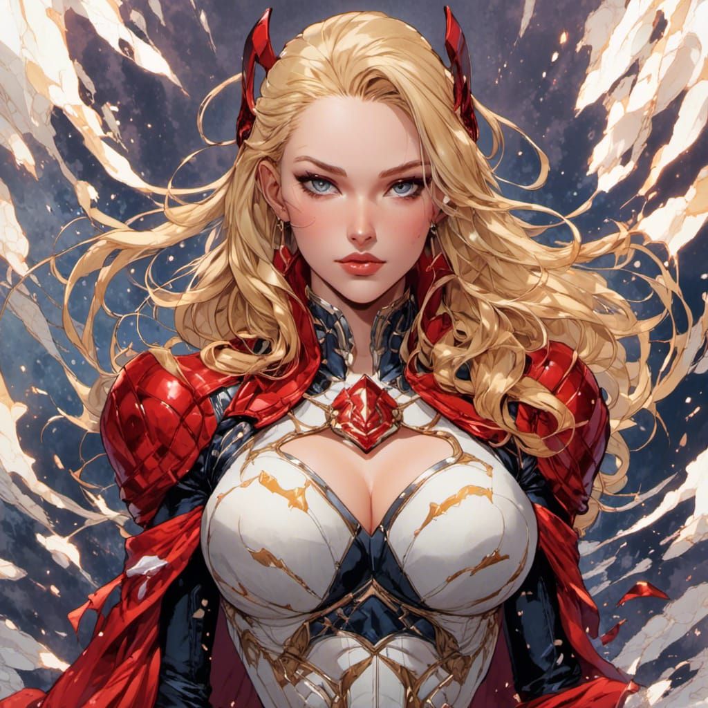 Defeated Blonde Superheroine in Dark Fantasy Style