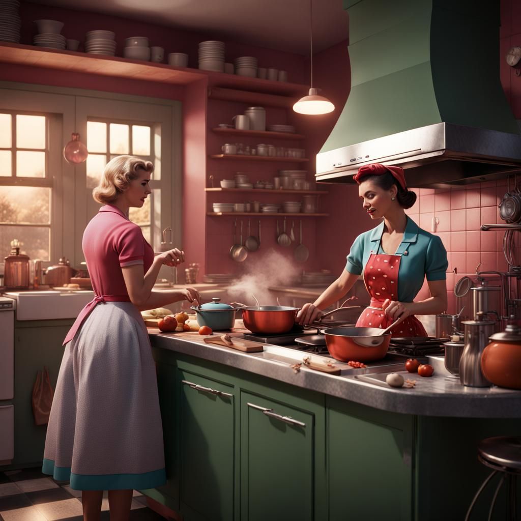 1950s Kitchen Scene: Detailed Matte Painting