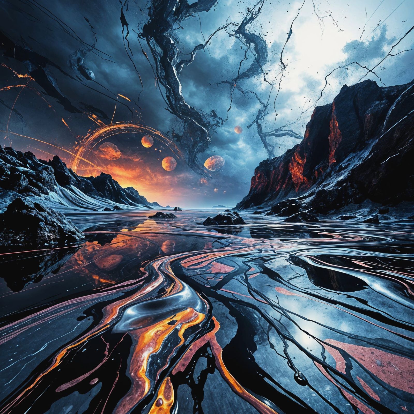 Luminous Chrome Abstract Landscape