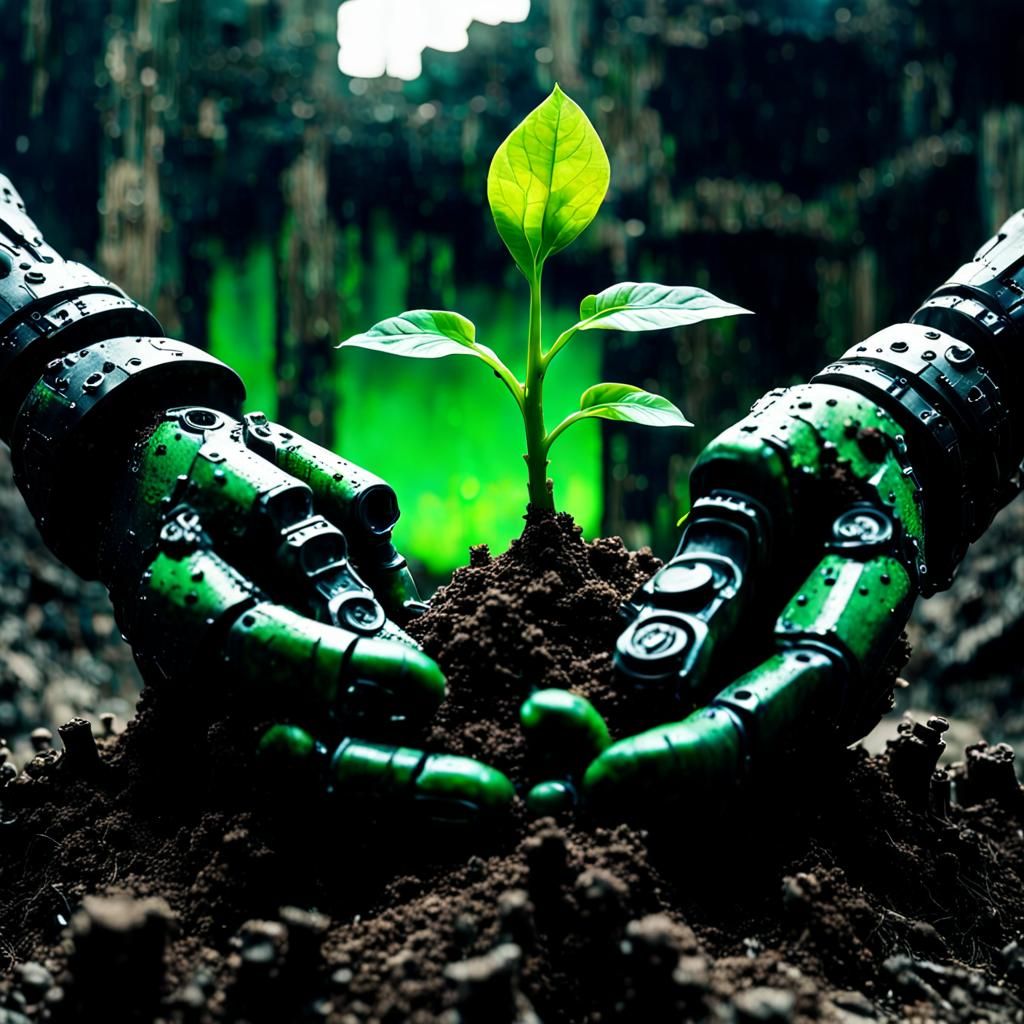 Dystopian Future: Robotic Hands Nurturing Life