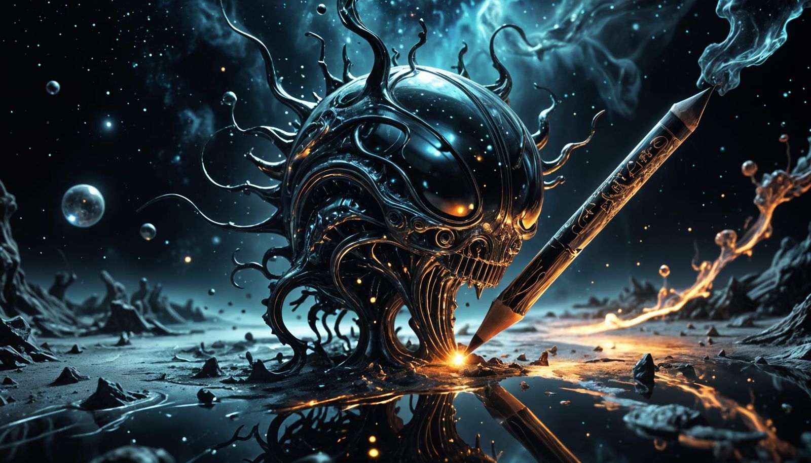 Cosmic Surreal Pencil With Glowing Lights