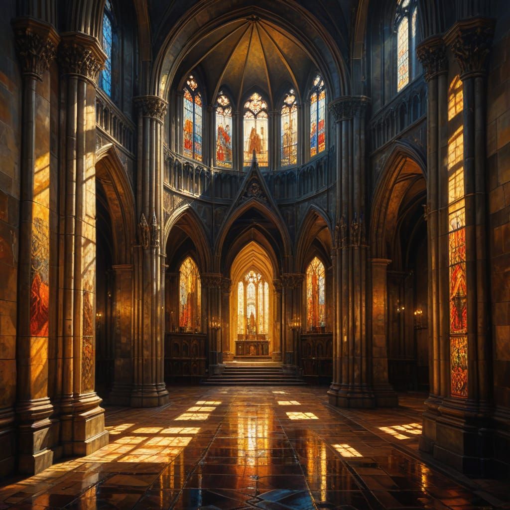 Gothic Cathedral Split Canvas Oil Painting