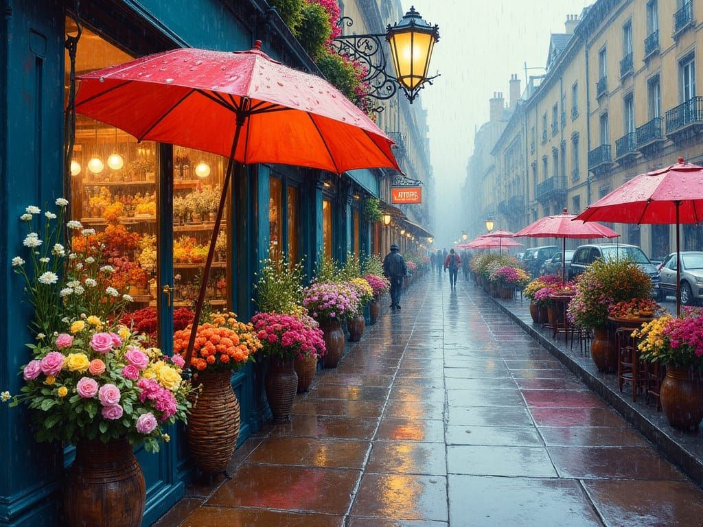 Rainy Day Florist Shop in Impasto Style