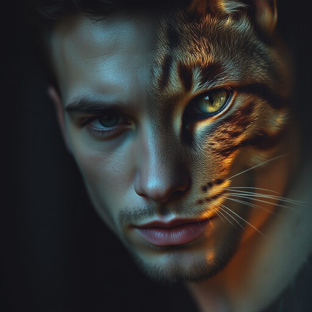 Majestic Feline Emergence in Mystical Light