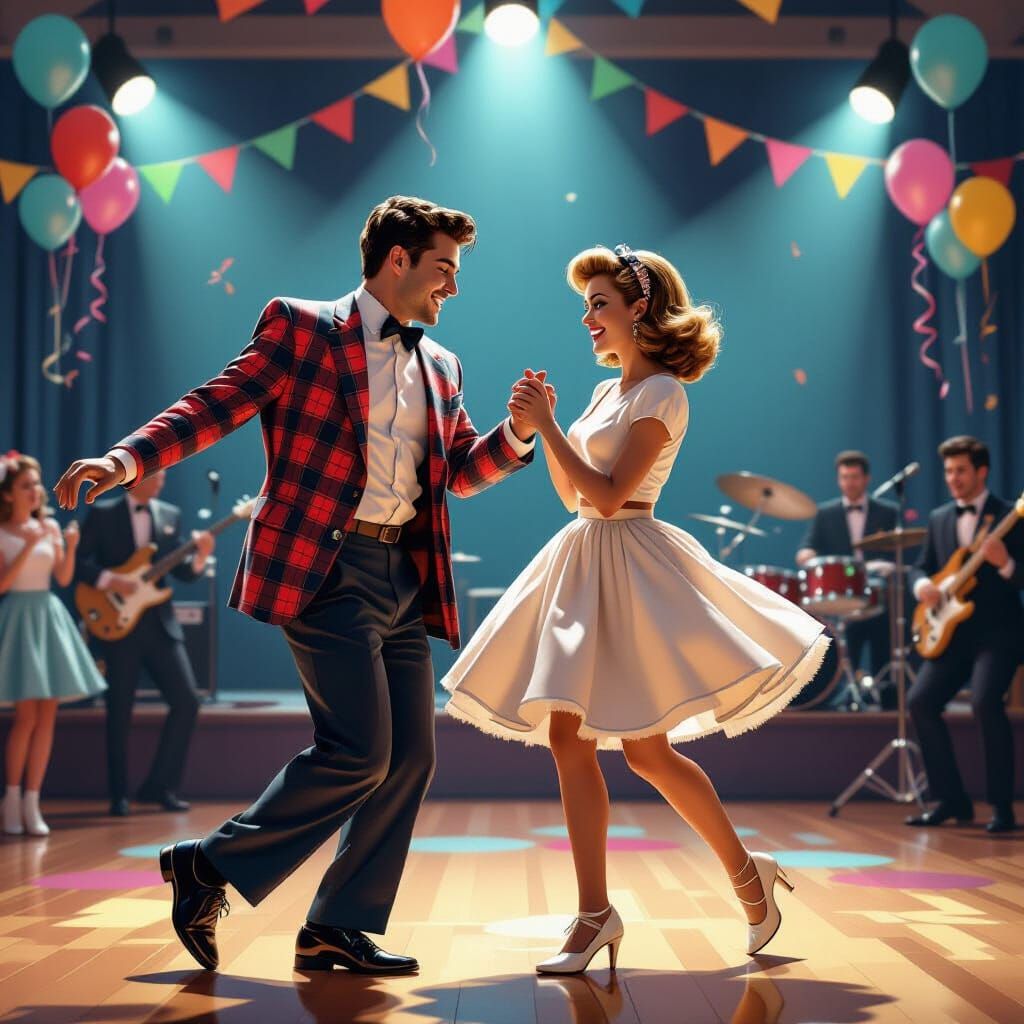 Joyful Sock Hop Dance in Vivid Digital Painting