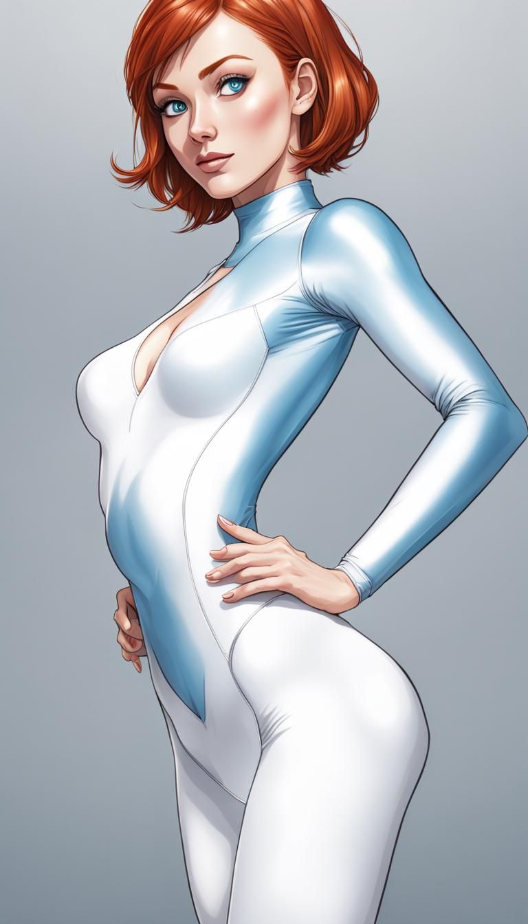 Redhead Leotard Model in Detailed Digital Animation