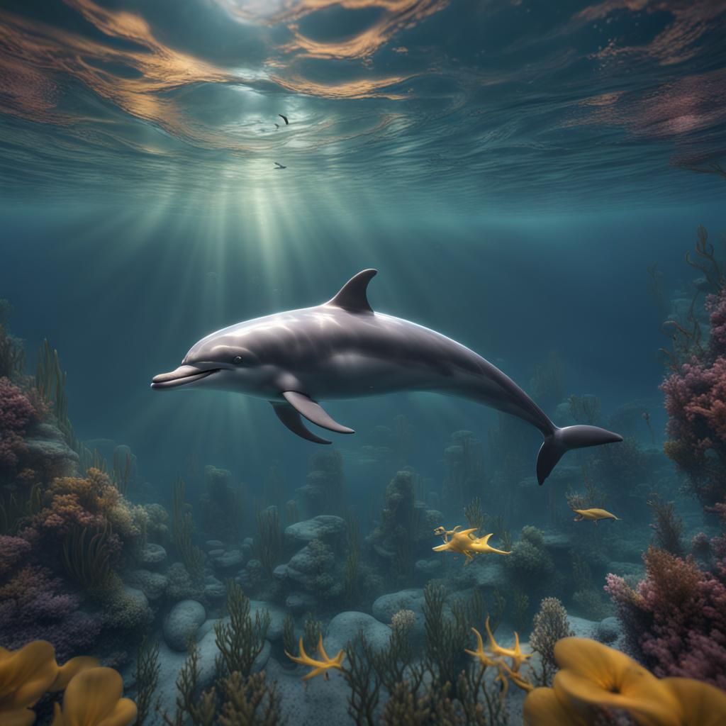Underwater Dolphin Reflection: Detailed Matte Painting