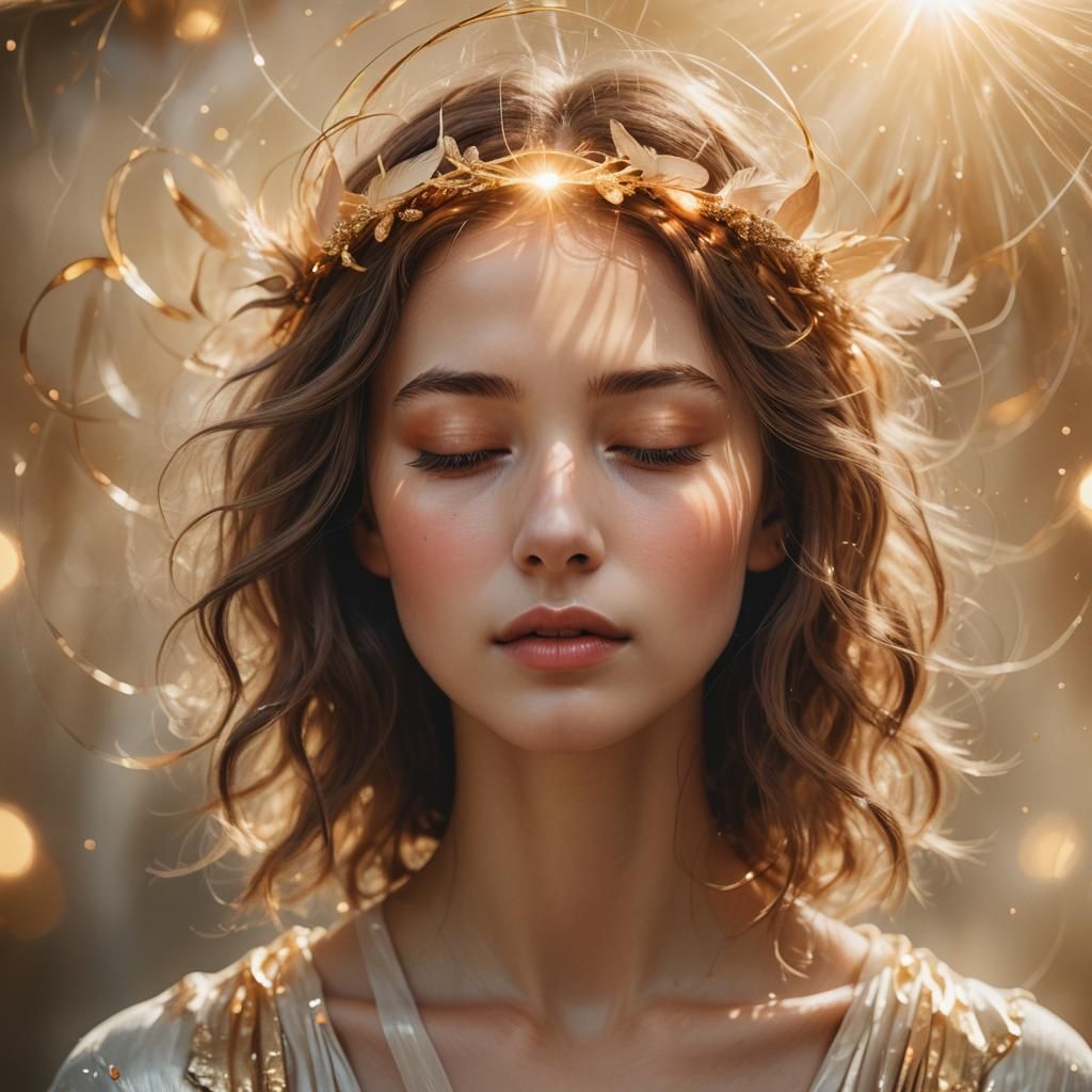 Dreamy Woman with Halo in Surreal Style