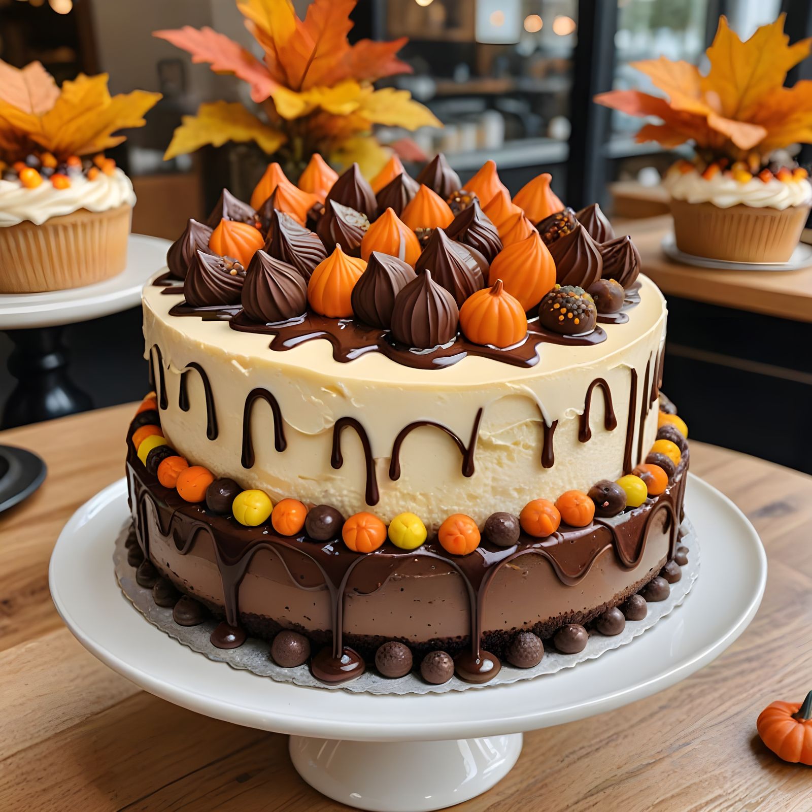 Decadent Cheesecake with Chocolate Fudge and Fall Decoration...